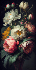 Oil painting art poster, generative Ai of flowers  - 577088777
