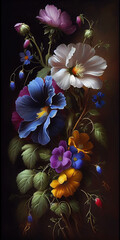 Oil painting art poster, generative Ai of flowers  - 577088789