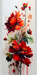 Oil painting art poster, generative Ai of red flowers white background	