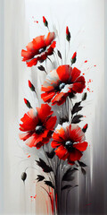 Oil painting art poster, generative Ai of red flowers white background	
