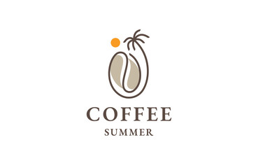 Coffee summer beach line logo icon design template