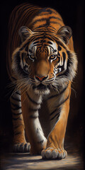 Generative Ai, art painting style, portrait of a tiger  - 577089133