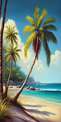 Oil painting , generative Ai of tropical beach  - 577089151