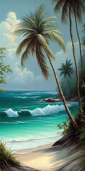 Oil painting , generative Ai of tropical beach  - 577089155