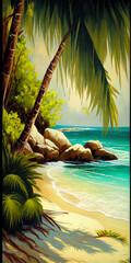 Oil painting , generative Ai of tropical beach  - 577089156