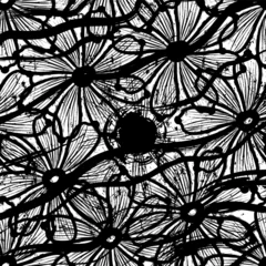 Fototapeten floral seamless pattern background, with paint strokes and splashes, black and white © Kirsten Hinte
