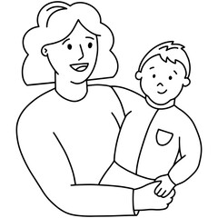 Happy Mother's Day, mom holds the baby, linear Doodle style