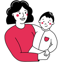 Happy Mother's Day, mom holds the baby, Doodle style