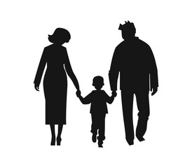 Father and mother figure holding hands with child. Mom with dad and son. Vector illustration for concepts of family.