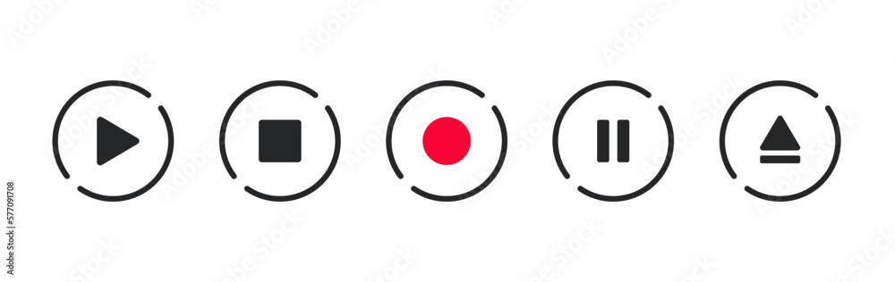Aufkleber set of video media player icons vector set. multimedia music audio control. media player interface s