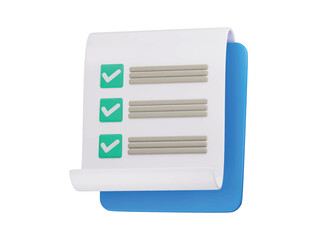 A white paper with green check marks icon on 3d render