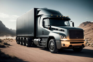 Semi Truck Driving in Desert  Generated by AI