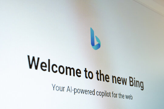 ZhongShan China-Feb 27,2023:close up of a monitor showing the new Bing page horizontal composition.