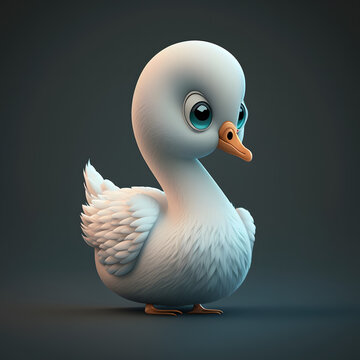 Cute cartoon Swan character 3d rendered