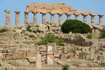 Fototapeta na wymiar Selinunte was an ancient city located on the southwestern coast of Sicily. The Temple of Athena and the Temple of the Dioscuri are famous. 