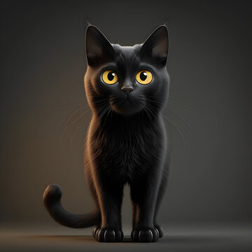 Black Cat Hyperrealistic Cartoon 3D