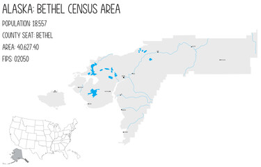 Large and detailed map of Bethel Census Area in Alaska, USA.
