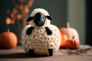 Adorable Fluffy Sheep Looks Like a Pumpkin for Halloween and Fall Festivities