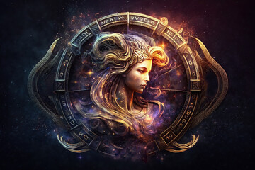 Virgo zodiac sign against nebula background. Generative AI - obrazy, fototapety, plakaty