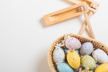 Easter background decoration with colorful eggs