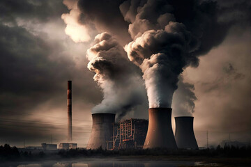 Choking Our Planet with smoke. A Power Plant Polluting the Air creating environmental disaster. Ai generated