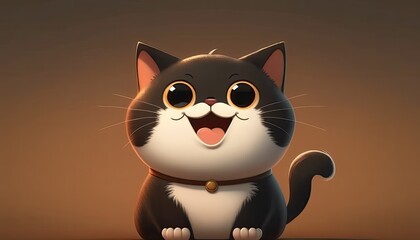 Cute cat with feeling happy cartoon illustration, Generative AI