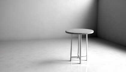 a white table sitting in the middle of a room with a light coming through the window on the side of the table and the floor.  generative ai