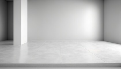  an empty room with a white wall and a white floor with a light coming from the top of the wall and a white floor with a light coming from the top.  generative ai