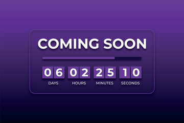 Coming soon text with countdown clock