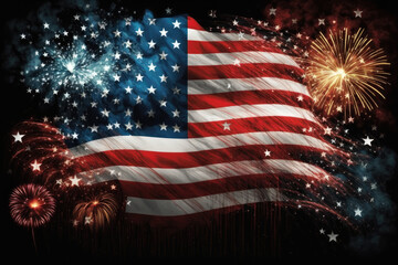 Independence Day Celebration. U.S. flag and fireworks. Generative AI