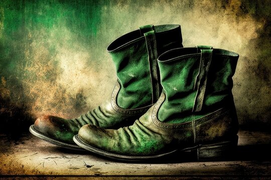 Green boots on old background. Generative AI