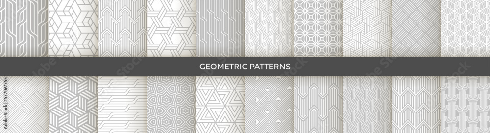 Wall mural set of geometric seamless patterns. abstract geometric hexagonal graphic design print 3d cubes patte