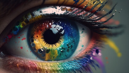 eye close-up, rainbow colors, generative ai