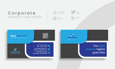 Best Corporate Business Card Design Template For Modern Orientation Brand Identity. Vector Flat Creative & Clean Layout Vol - 07