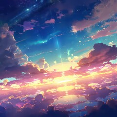 Sky view anime style background wallpaper. Anime beautiful sky. Generative AI.
