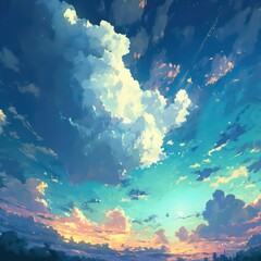 Obraz na płótnie Canvas Sky view anime style background wallpaper. Anime beautiful sky. Generative AI.