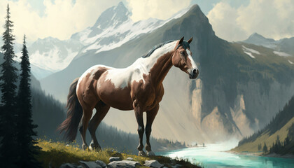 Fototapeta na wymiar Beyond Reality: AI-Generated Oil Paintings Featuring Majestic Horses