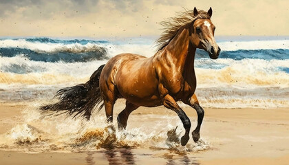 Obraz na płótnie Canvas Beyond Reality: AI-Generated Oil Paintings Featuring Majestic Horses