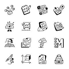 Set of Math Exercise Doodle Style Icons 

