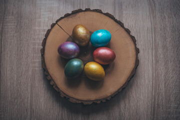 colored Easter eggs still life on the table