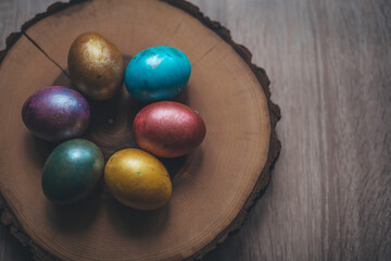 colored Easter eggs still life on the table