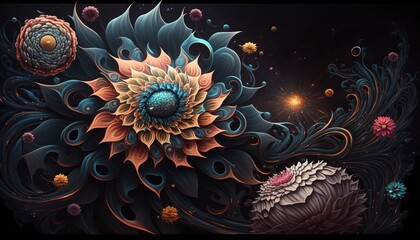 Abstract floral design, intricate and delicate beauty of nature with the cosmic energy and a sense of dynamism