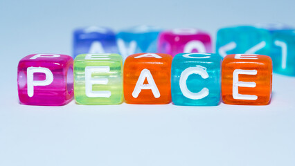 colorful blocks forming peace word