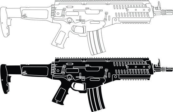 assaut beretta arx 100 vector illustration with outline and silhouette.
