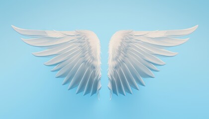 Naklejka na ściany i meble two white wings on a blue background with space for text or image to be put on a card or poster or post it to put on a wall. generative ai