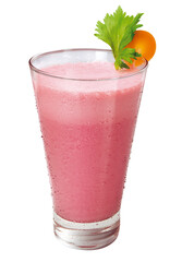 copo com suco de morangos frescos em fundo transparente
