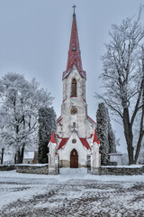 A historic church in the northern winter