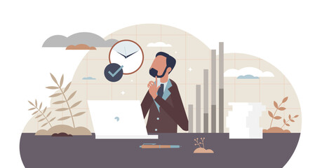 Productive work with effective process time management tiny person concept, transparent background.Productivity growth with professional task planning illustration.