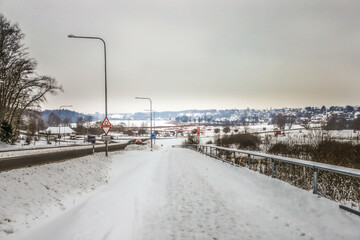 Fototapeta premium Winter view of Viljandi town and lake