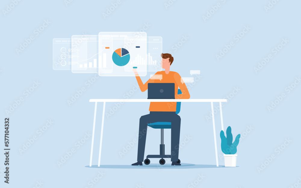 Aufkleber Businessman working on computer concept analytics graph report on monitoring dashboard for marketing planning and finance investment concept
